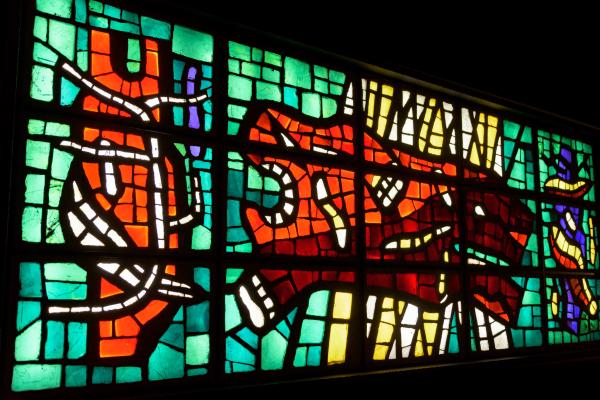 the holy tunic stained glass